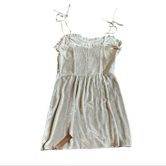 Reformation Bev Almond White Scalloped Bust Keyhole Tie Strap Velvet Mini Dress - Picture 5 of 10